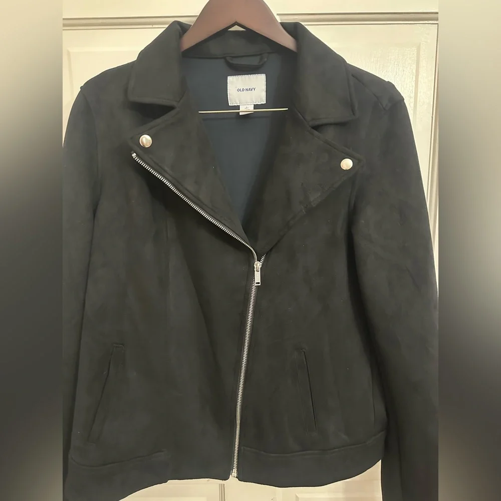 Old Navy Faux Suede Black Moto Jacket size Large Tall - Picture 5 of 11